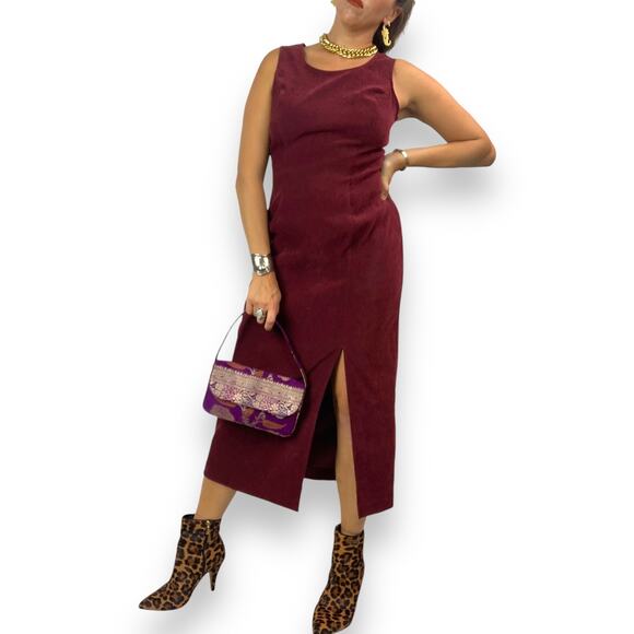 90's maroon microfiber suede dress with slit by R.J. & CO. - Picture 4 of 10